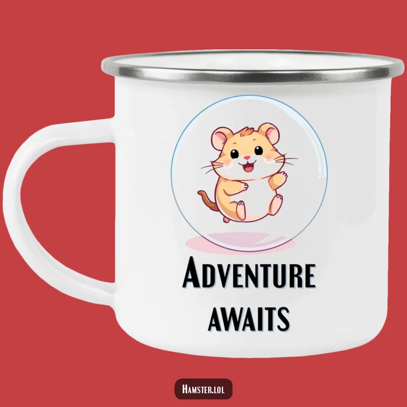 Funny Hamster Ball Camping Mug: Playful Character Rolling, Outdoor Humorous Gift for Campers