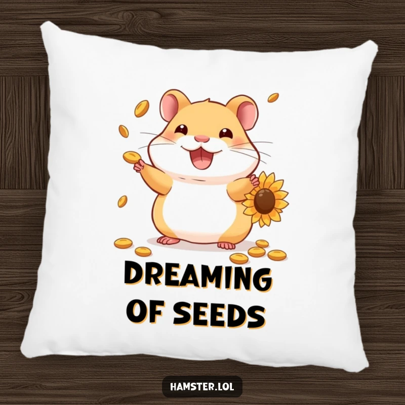 Funny Hamster Pillow: A skilled hamster joyfully juggling sunflower seeds, adding a touch of cute humor to comfort.