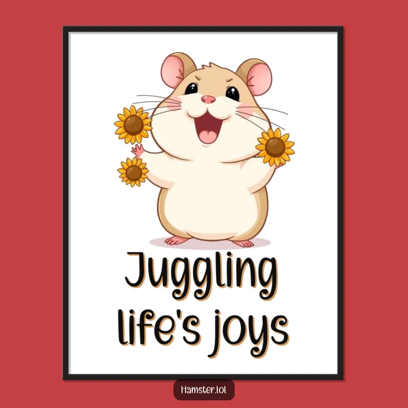 Funny Hamster Juggling Seeds Art Print - Cheerful Decor for Happy Spaces