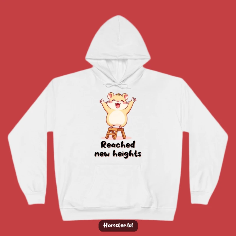 Funny Hamster Ladder Hoodie: Happy Character Victory Dance, Cozy Humorous Gift for Celebrations