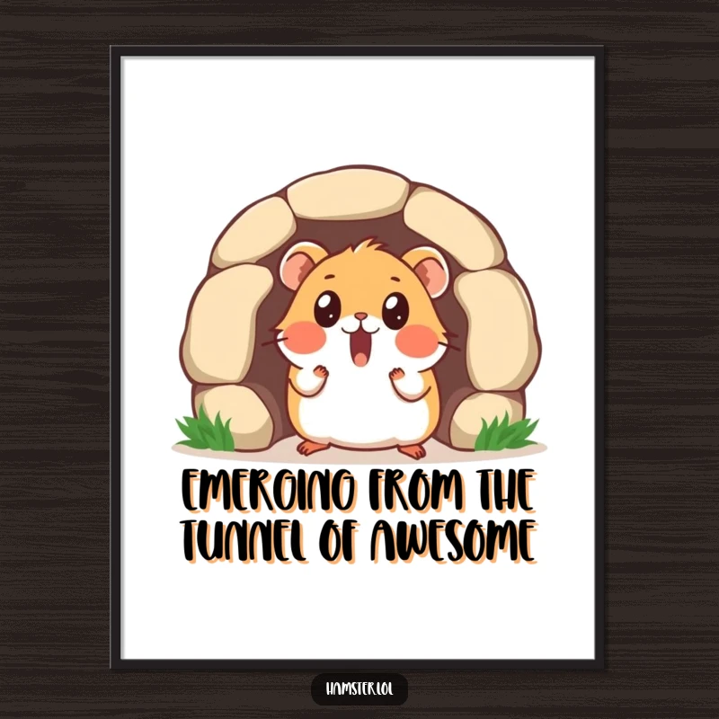 Funny Free Printable Wall Art: surprised hamster emerging from a tiny tunnel, a humorous decorative piece.