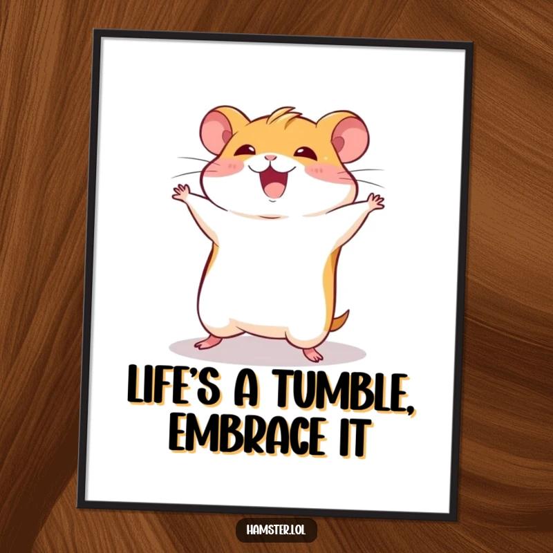 Funny Free Printable Wall Art: A cute hamster character captured mid-joyful somersault, a whimsical and humorous piece for your wall.