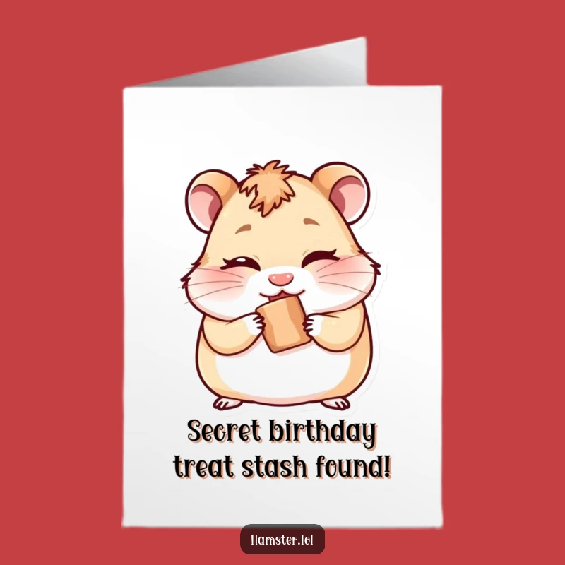 Free Printable Birthday Card: Cheeky Winking Hamster with Treat, Funny Downloadable Gift
