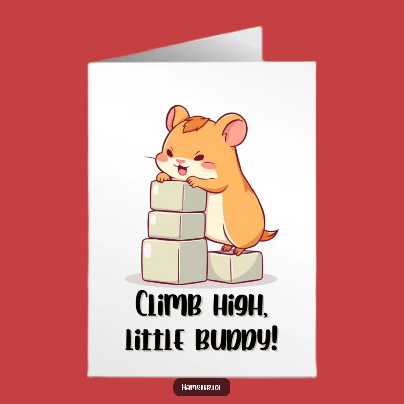Free Printable Birthday Card: Funny Hamster Climbing Blocks, Hilarious Downloadable Gift