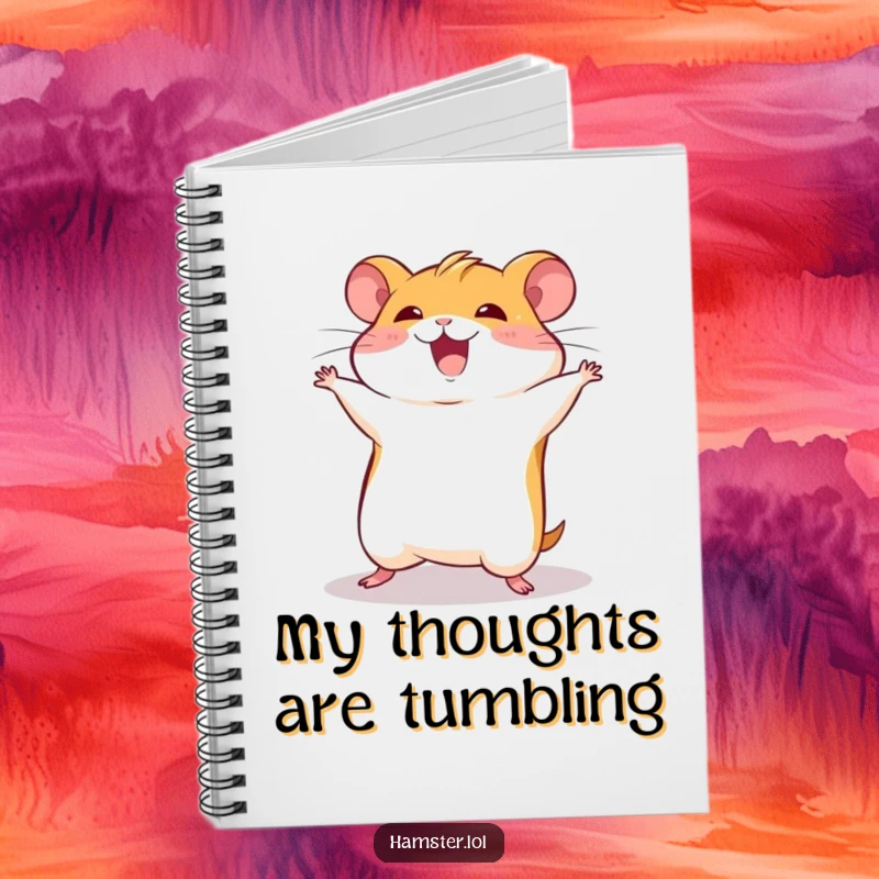 Funny hamster character in a somersault pose, featured on a humorous and inspiring notebook.