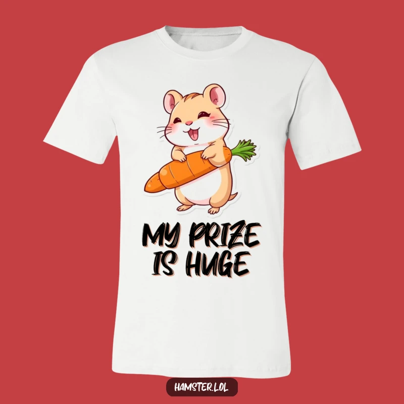 Funny Giant Carrot Hamster T-Shirt - Delighted Champion, Funny Gift